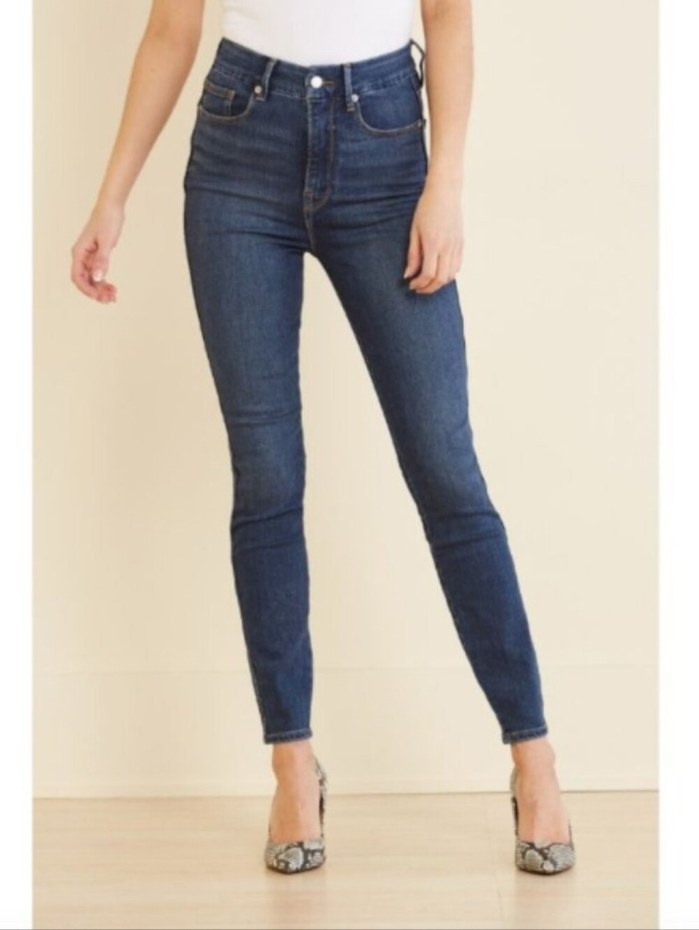 👖Good American Women's Skinny Jeans - Dark Blue Denim